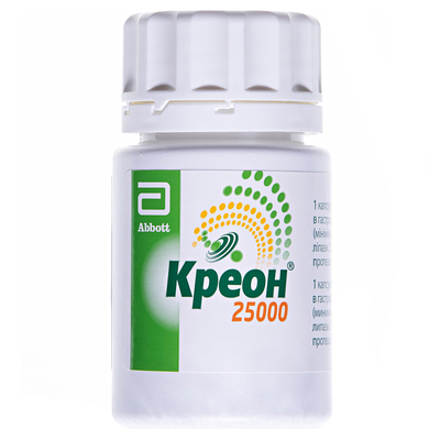 Креон 25000 капсули тв. з гастрорезист. гран. по 300 мг №50 у флак.