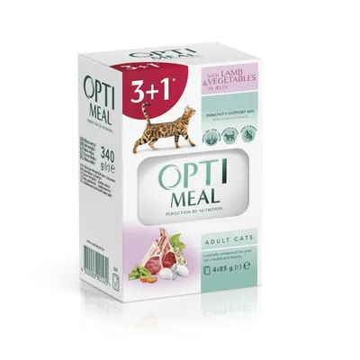 Корм вологий для кішок Optimeal Adult Cats з ягнятком та овочами, 340 г (4х85 г)