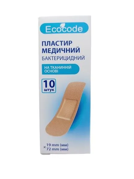 Пластир бактерицидний Ecocode на тканинній основі 1,9 см х 7,2 см, 10 штук