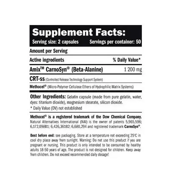 Амінокислоти Amix Nutrition Beta Alanine CarnoSyn 600 mg, 100 капсул