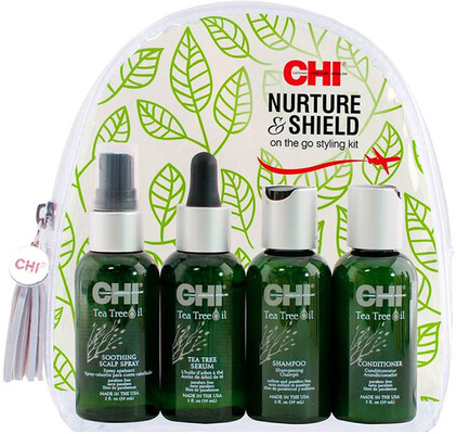 Набор дорожный CHI Nurture & Shield Kit Tea Tree Oil (шампунь 59 мл + кондиционер 59 мл + сыворотка 59 мл + спрей 59 мл)