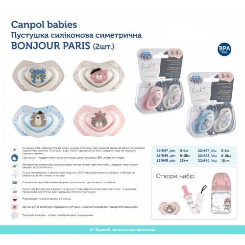 Пустушка силіконова Canpol Babies Bonjour Paris симетрична 22/649_pin, 18+ місяців, 2 шт