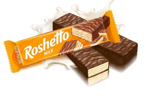 Батончик вафельный Roshen Roshetto Milk Chocolate в молочном шоколаде, 34 г