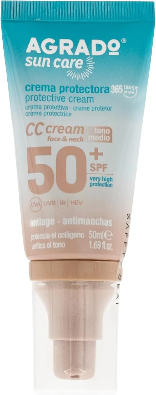 Крем сонцезахисний для обличчя та шиї Agrado Sun Care SPF50+ CC середній тон, 50 мл