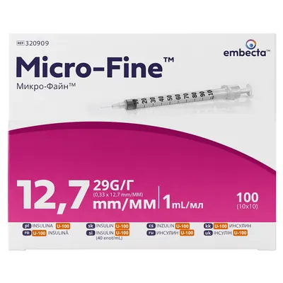 Шприц інсуліновий 1 мл U-100 Embecta Micro-Fine 29G (0,33 x 12.7 мм), 1 штука