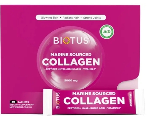 Морской коллаген Biotus Marine Sourced Collagen Peptid+Hyaluronic Acid с гиалуроновой кислотой и витамином С порошок 5000 мг №30 в саше