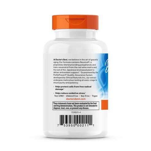 Транс-ресвератрол Doctor's Best Trans-Resveratrol 200 мг, 60 вегетаріанських капсул