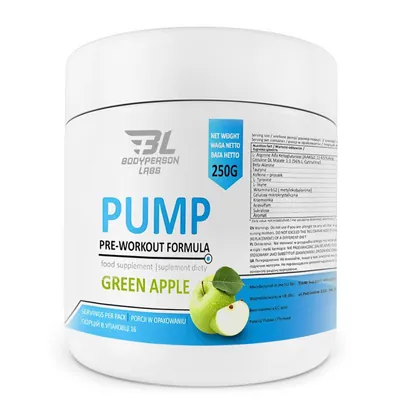 Передтренувальний комплекс Bodyperson Labs Pump Pre-Workout Formula зелене яблоко, 250 г