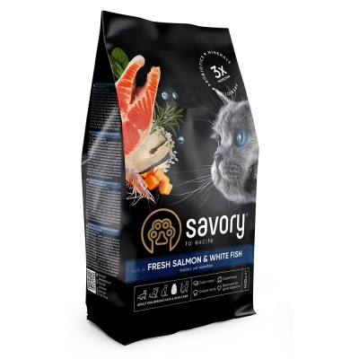 Корм сухой для длинношерстных кошек Savory 30013 со свежим лососем и белой рыбой, 400 г