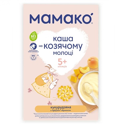 Каша молочная MAMAKO кукурузная с тыквой и абрикосом на козьем молоке, с 5 месяцев, 200 г