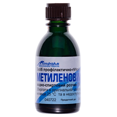 Метиленовий синій розчин д/зовн. заст., водно-спиртовий 1 % по 20 мл у флак.