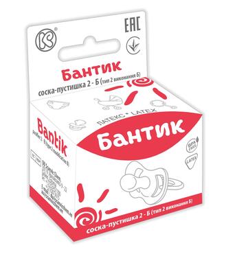 Соска-пустышка латексная Киевгума 2-Б Бантик круглая, в индивидуальной картонной упаковке