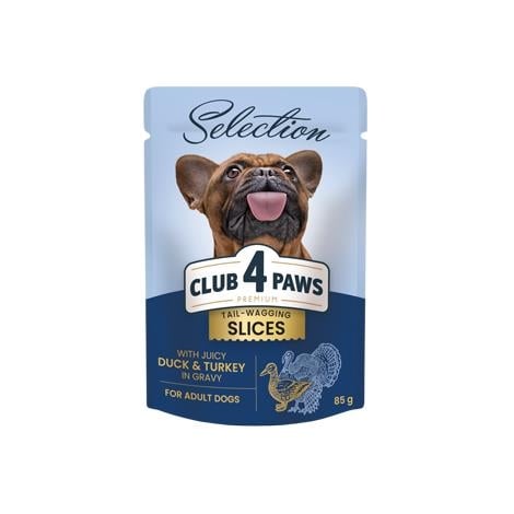 Корм вологий для дорослих собак малих порід Club 4 Paws Selection Преміум з качкою та індичкою в соусі, 85 г