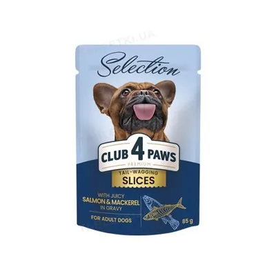 Корм вологий для дорослих собак малих порід Club 4 Paws Selection Преміум з лососем та макреллю в соусі, 85 г