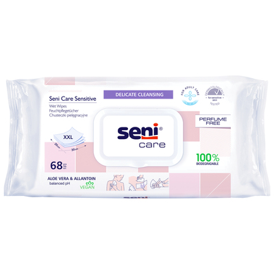 Салфетки влажные Seni Care Sensitive для ухода за кожей, 68 штук