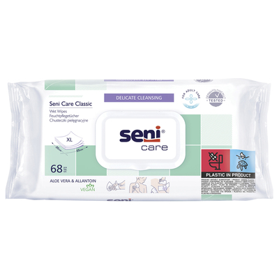 Салфетки влажные Seni Care Classic для ухода за кожей, 68 штук