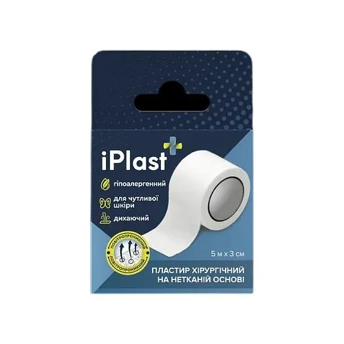 Пластир медичний iPlast хірургічний на нетканій основі, 3 см х 5 м, 1 штука