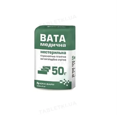 Вата нестерильна Юрія-Фарм медична гігроскопічна, гігієнічна, "Зиг-Заг", 50 г