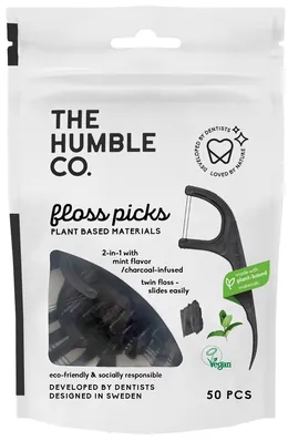 Зубна нитка-флос The Humble Co. на гострій ніжці, колір чорний, 50 шт