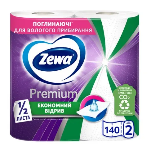 Рушники паперові Zewa Premium Extra Long 2 шари 140 відривів, 2 рулони