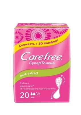 Прокладки ежедневные Carefree Супертонкие with Aloe extract, в индивидуальных упаковках, 20 шт