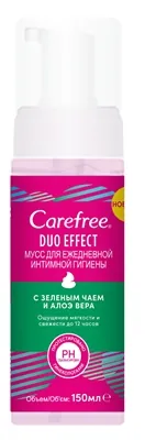 Мус Carefree Duo Effect із зеленим чаєм и алое вера для щоденної інтімної гігієні, 150 мл