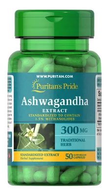 Екстракт Ашваганди Puritan's Pride Ashwagandha Standardized Extract 300 мг, 50 капсул