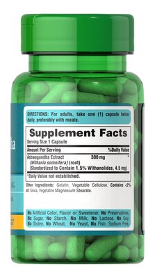 Экстракт Ашваганды Puritan's Pride Ashwagandha Standardized Extract 300 мг, 50 капсул