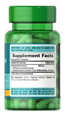 Екстракт Ашваганди Puritan's Pride Ashwagandha Standardized Extract 300 мг, 50 капсул