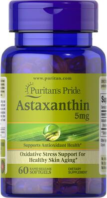 Астаксантин Puritan's Pride Astaxanthin Natural 5 мг, 60 гелевых капсул