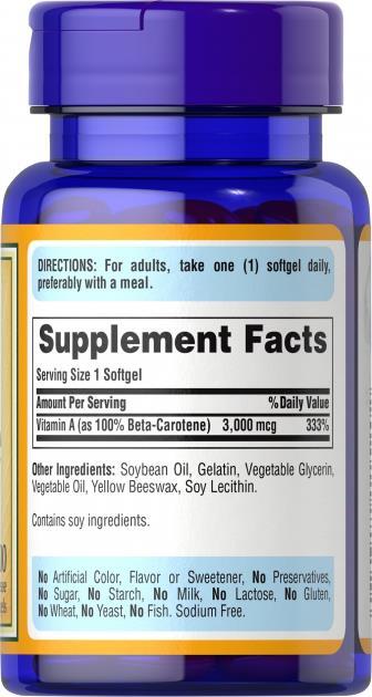 Бета каротин 10 000 МО Puritan's Pride BetaCarotene 10 000 IU, 100 гелевих капсул