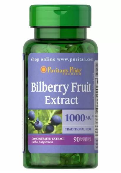 Экстракт черники Puritan's Pride Bilberry Fruit Extract 1000 мг, 90 капсул