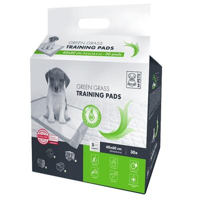 Пелюшки одноразові M-Pets Green Grass Puppy для привчання цуценят до туалету з ароматом зеленої трави, розмір 60х60 см, 30 штук