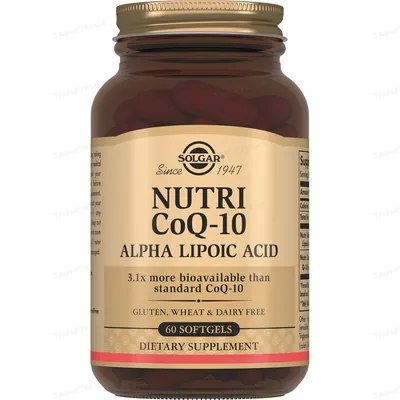 Нутрікоензим Q10 з альфа-ліпоєвою кислотою Solgar Nutri CoQ-10 alpha-lipoic acid м'які капсули №60
