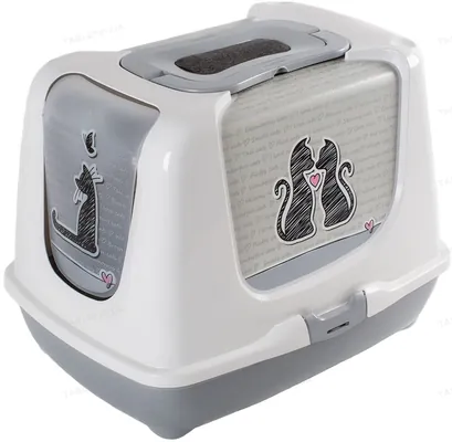 Туалет для кішок Moderna Trendy Cat Cats in Love з фільтром та совком, світло-сірий, 50х39х37 см
