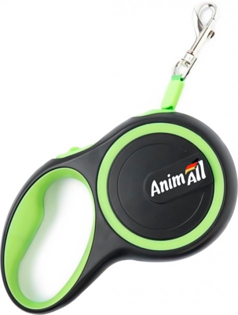 Поводок-рулетка AnimAll L до 50 кг, 5 м салатово-черный