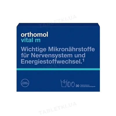 Вітамінно-мінеральний комплекс Ортомол Vital M для чоловіків гранули зі смаком грейпфруту - капсули - таблетки, курс 30 днів
