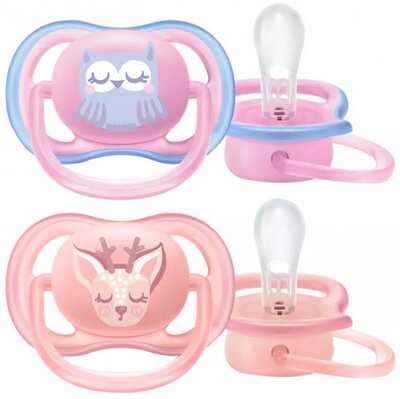 Пустышка силиконовая Philips Avent Ultra Air SCF085/02 ортодонтическая, 0-6 месяцев, для девочек, 2 шт