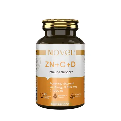 Цинк, витамин С, витамин D с экстрактом шиповника Novel Vitamin C, Zinc&D, 60 жевательных таблеток