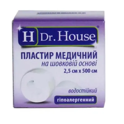 Пластир медичний Dr. House на шовковій основі 2,5 см х 500 см, водостійкий, котушка, 1 штука