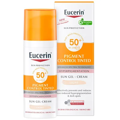 Гель-крем сонцезахисний для обличчя Eucerin Sun Protection SPF50+ Pigment Control з тонуючим ефектом світлий тон (66872), 50 мл