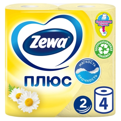 Туалетная бумага Zewa Плюс Ромашка двухслойная, 4 рулона