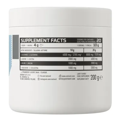 Амінокислоти OstroVit BCAA + Glutamine апельсин, 200 г