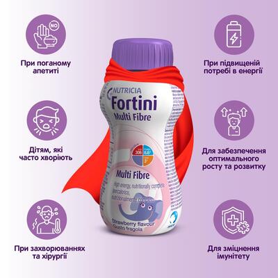 Энтеральное питание Nutricia Fortini с пищевыми волокнами от 1 года со вкусом клубники, 200 мл