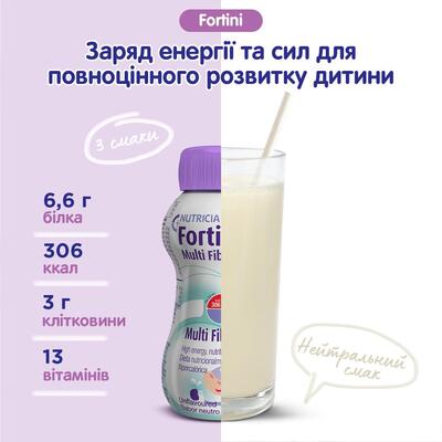 Ентеральне харчування Nutricia Fortini з харчовими волокнами від 1 року з нейтральним смаком, 200 мл