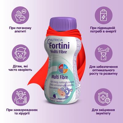 Ентеральне харчування Nutricia Fortini з харчовими волокнами від 1 року з нейтральним смаком, 200 мл