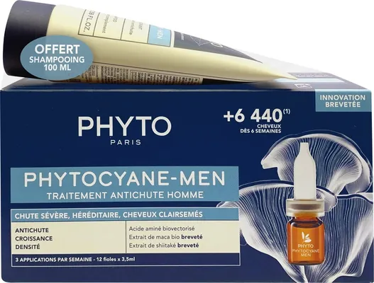 Набір Phyto Phytocyane-Men Set для чоловіків проти хронічного випадання волосся (ампули 12*3,5 мл + шампунь 100 мл)
