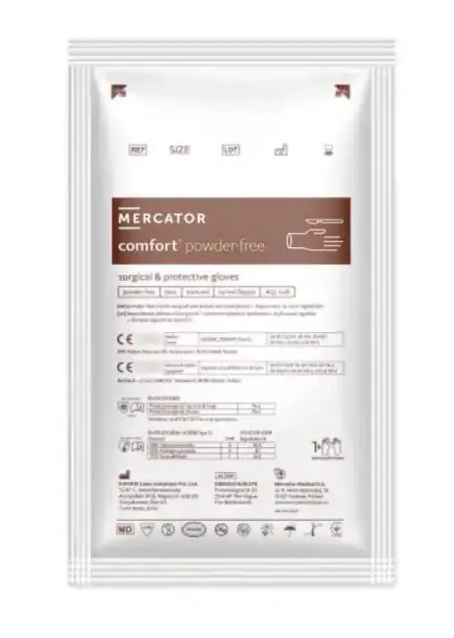 Рукавички хірургічні Mercator Comfort Powder Free латексні без пудри розмір 6,5 стерильні, світло-жовті, 1 пара