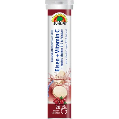 Вітамін Sunlife Eisen + Vitamin C Залізо + Вітамін С таблетки шипучі зі смаком вишні туба №20