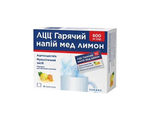Ацц гарячий напій мед лимон порошок д/ор. р-ну по 600 мг №6 у пак.